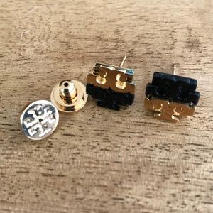 Tory Burch Logo Dipped Studs (Gold/Black)